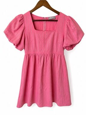 Blue B Collection Pink Rhinestone Puff Sleeve Babydoll Dress Size M  Barbicore